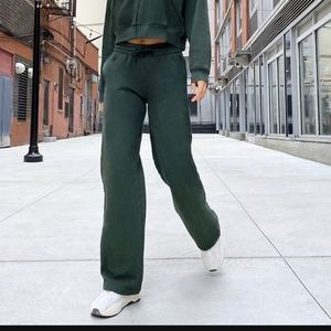 Aritzia TNA Cozy Fleece Boyfriend Wide Sweatpant - Green - 2XS